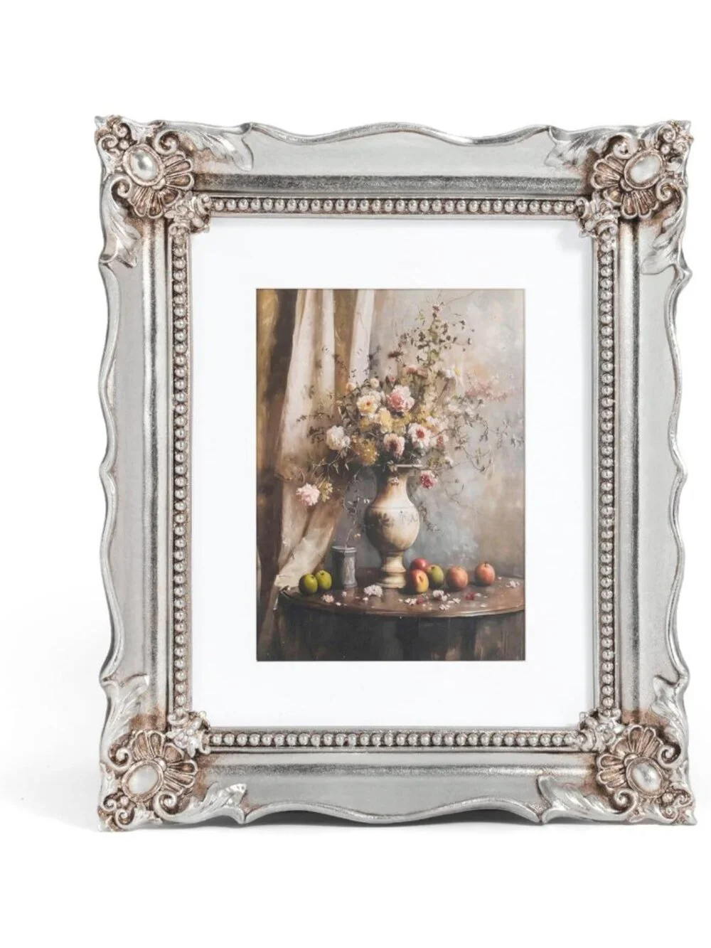 Vintage 8x10 Picture Frame with Embossed Flowers, Silver Ornate Home Decor